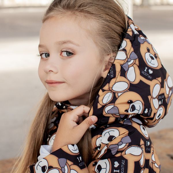 Дитяче демісезонне пальто з принтом «Ведмедики» на дівчинку чорного кольору AC-001-17 black фото