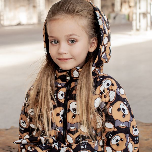 Дитяче демісезонне пальто з принтом «Ведмедики» на дівчинку чорного кольору AC-001-17 black фото