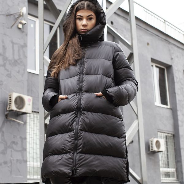 Чорне зимове пальто унісекс W-0059-19 фото