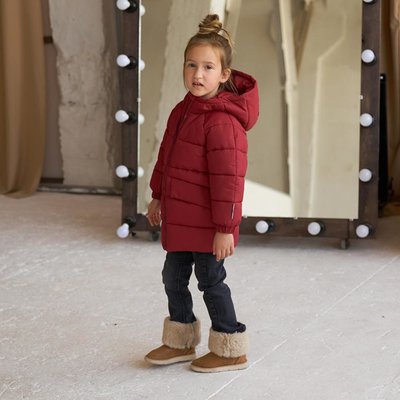 Дитяча подовжена зимова куртка в бордовому кольорі для дівчинки WJ-078-21 burgundy girl фото