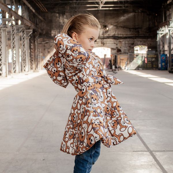 Дитяче демісезонне пальто з принтом «Ведмедики» на дівчинку білого кольору AC-001-17 white фото