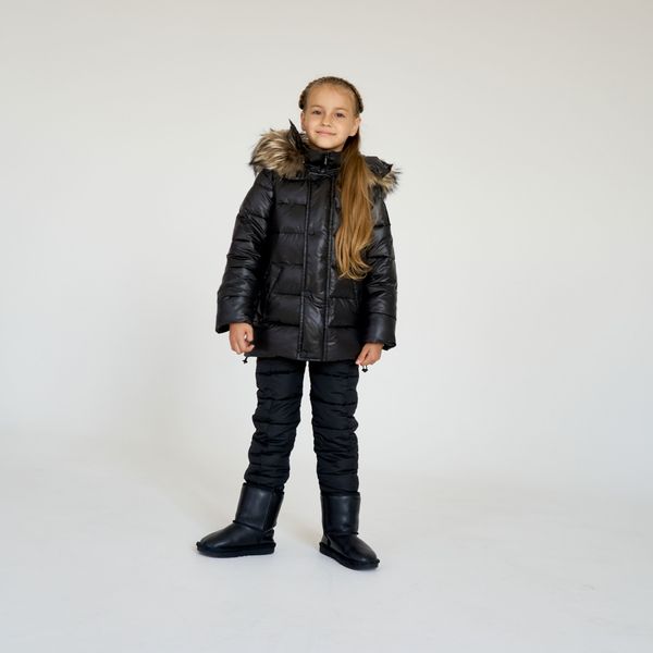 Дитячий зимовий костюм з натуральної опушенням в чорному кольорі для дівчинки 080-21 black girl фото