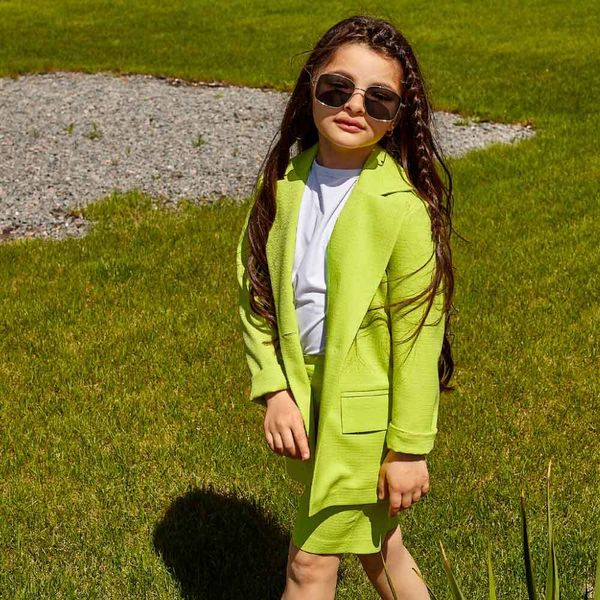 Дитячий костюм піджак і шорти в салатовий колір на дівчинку S-023-21 light green фото