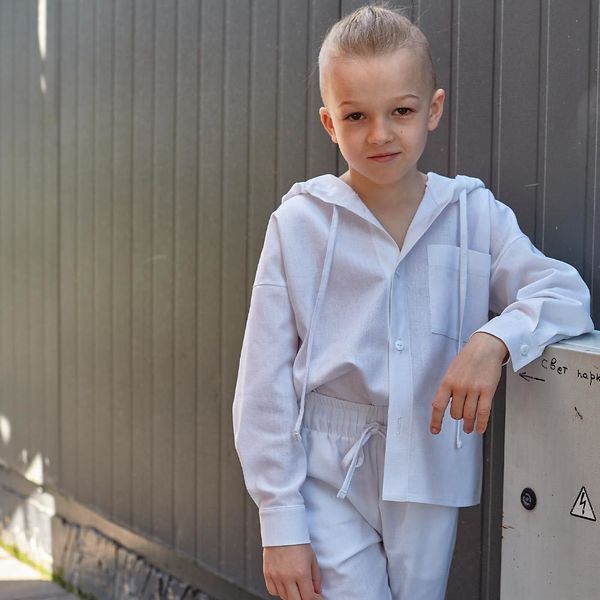 Дитячий костюм з льону для хлопчиків в білому кольорі S-57-21 white boys фото