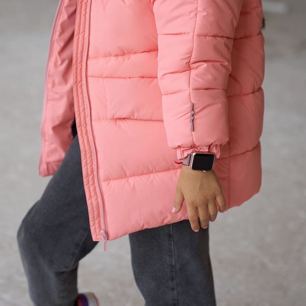 Дитяча подовжена зимова куртка в рожевому кольорі для дівчинки WJ-078-21 pink girl фото
