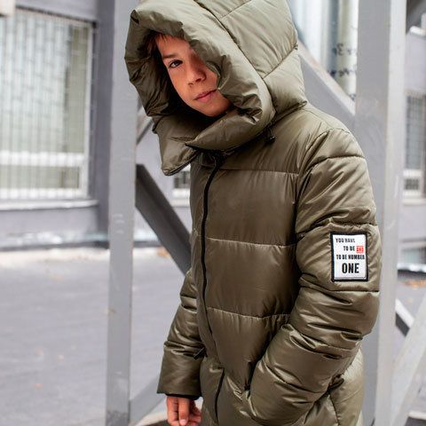 Підліткове зимове пальто кольору хакі на хлопчика W-0060-10 фото