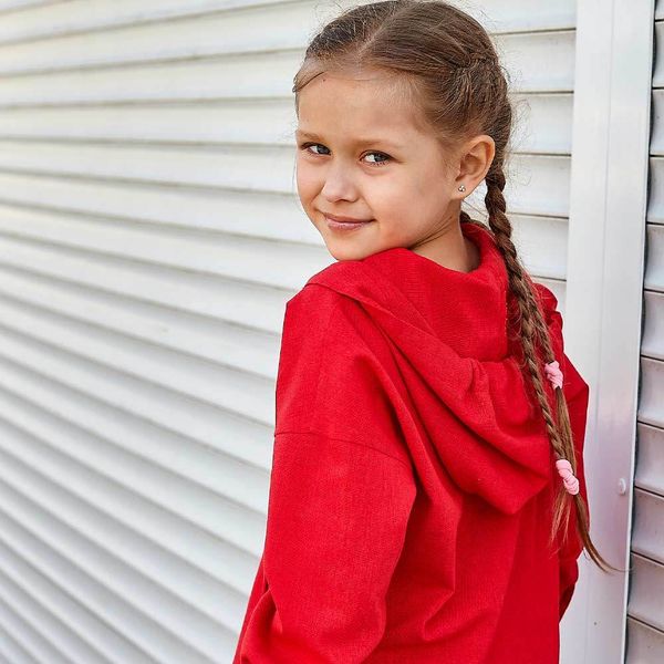 Дитячий костюм з льону для дівчаток в червоному кольорі S-55-21 red girls фото