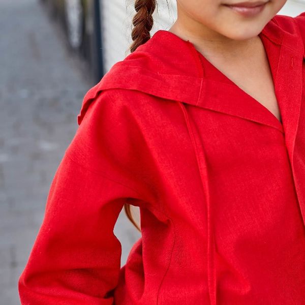 Дитячий костюм з льону для дівчаток в червоному кольорі S-55-21 red girls фото