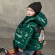 Демісезонна дитяча куртка зеленого кольору з лакової плащової тканини та нашивкою J-20-20 BABY GREEN фото 2