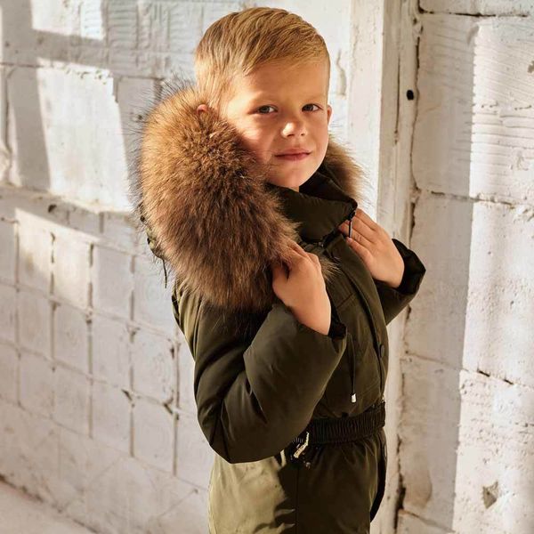 Дитячий зимовий комбінезон з натуральною опушкою для хлопчиків у кольорі хакі WK-008-19 khaki boy фото