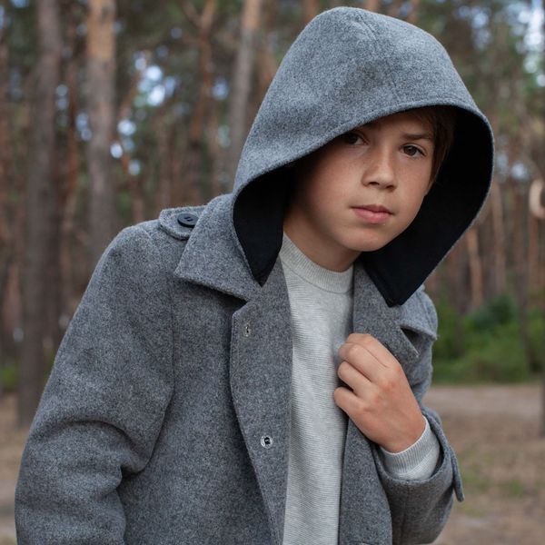 Підліткове кашемірове пальто сірого кольору на хлопчика С-016-19 grey фото