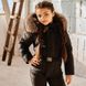 Дитячий зимовий комбінезон з натуральною опушкою в чорному кольорі для дівчинки WK-008-21 black girl фото 4