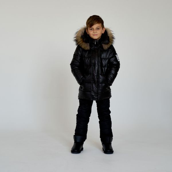 Дитячий зимовий костюм з натуральної опушенням в чорному кольорі для хлопчиків W-080-21 black boy фото