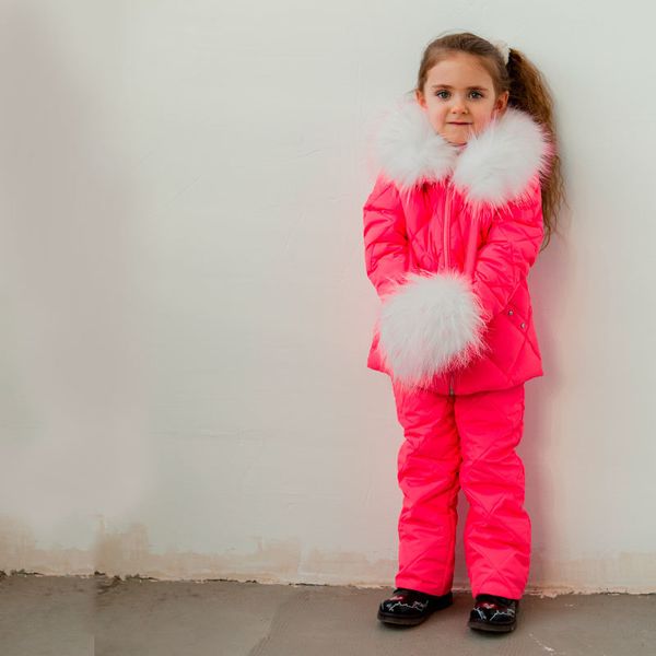 Дитячий демісезонний костюм рожевого кольору з натуральної опушкою W-0011-16 pink фото