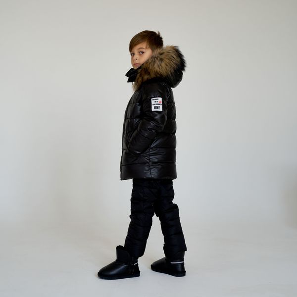Дитячий зимовий костюм з натуральної опушенням в чорному кольорі для хлопчиків W-080-21 black boy фото