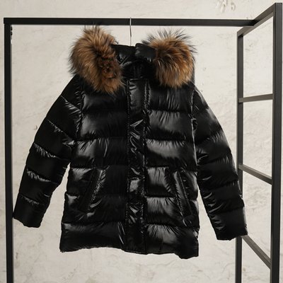 Підліткова зімова куртка з натуральноі опушки чорного кольору для хлопчиків та дівчат. WJ-078-22 black фото
