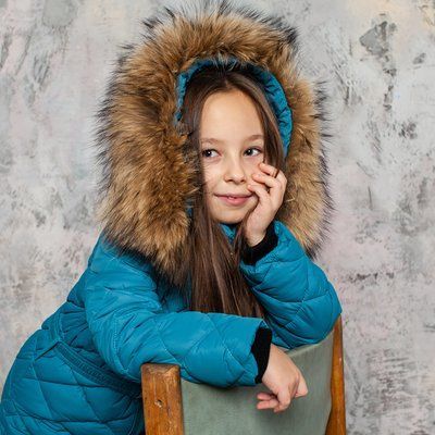 Дитячий однотонний зимовий комбінезон синього кольору і опушкою з натурального хутра wk-007-19 sea wave фото