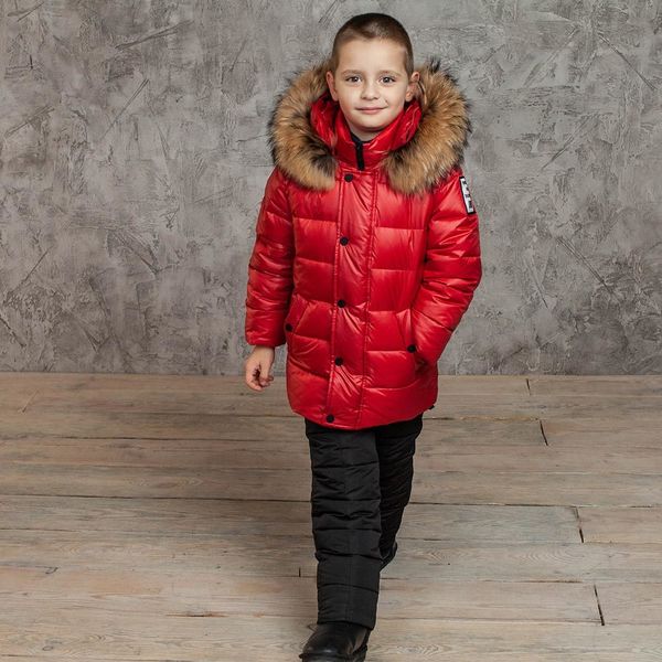 Дитячий зимовий костюм з натуральної опушенням в червоному кольорі для хлопчика W-079-21 red boy фото