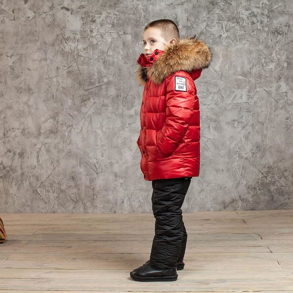 Дитячий зимовий костюм з натуральної опушенням в червоному кольорі для хлопчика W-079-21 red boy фото