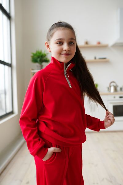 Дитячий, підлітковий костюм з трикотажу червоного кольору для дівчинки. S-0010-23 RED фото