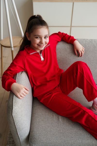 Дитячий, підлітковий костюм з трикотажу червоного кольору для дівчинки. S-0010-23 RED фото