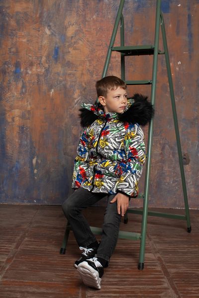 Дитяча зимова куртка з авторським принтом для хлопчиків J-0024-20 фото