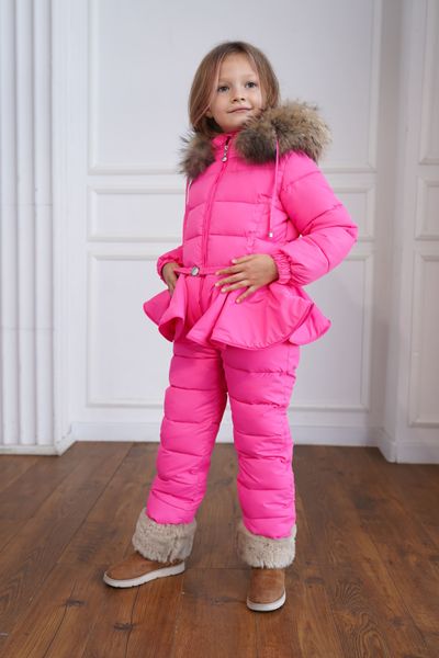 Детский зимний розовый зимний комбинезон с натуральной опушкой 10000420 фото
