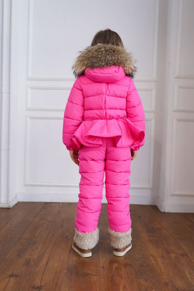 Дитячий зимовий рожевий комбінезон з натуральною опушкою 10000420 фото