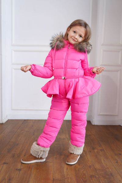 Детский зимний розовый зимний комбинезон с натуральной опушкой 10000420 фото