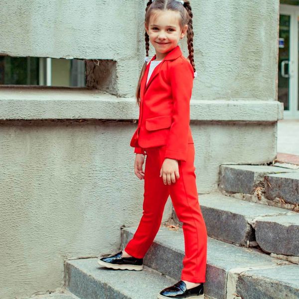 Дитячий, підлітковий літній брючний костюм в червоному кольорі для дівчинки S-014-19 red фото