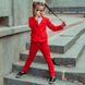 Дитячий, підлітковий літній брючний костюм в червоному кольорі для дівчинки S-014-19 red фото 1