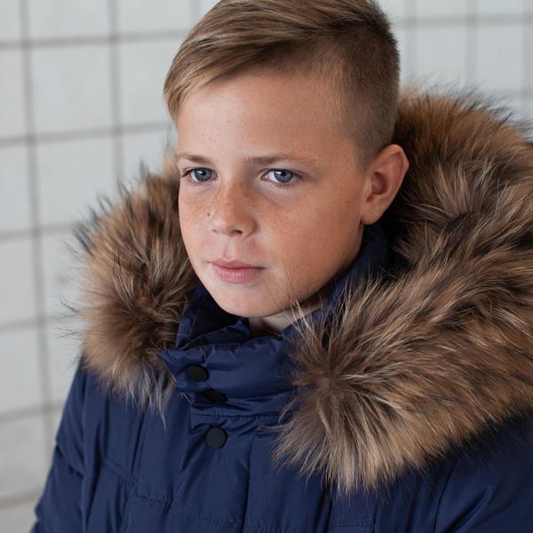 Підліткове зимове пальто на хлопчика синього кольору з натуральним хутром W-0018-17 blue фото