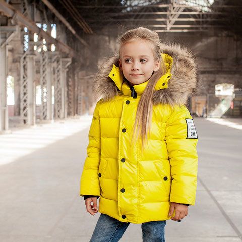 Дитяча зимова куртка з натуральної опушки неоново - жовтого кольору на дівчинку WJ-077-20 neon yellow фото