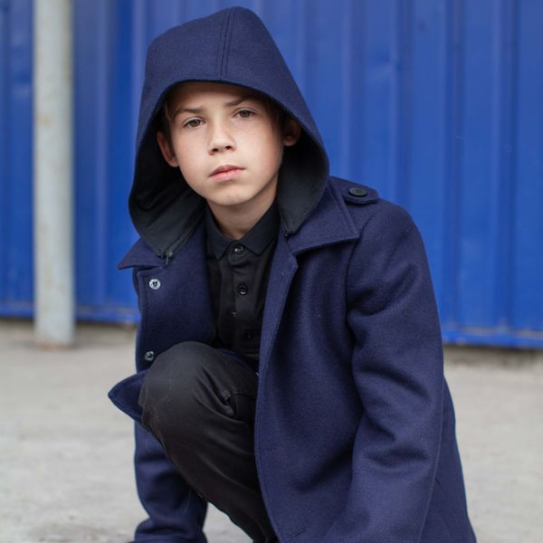Підліткове кашемірове пальто синього кольору на хлопчика C-0017-19 blue фото