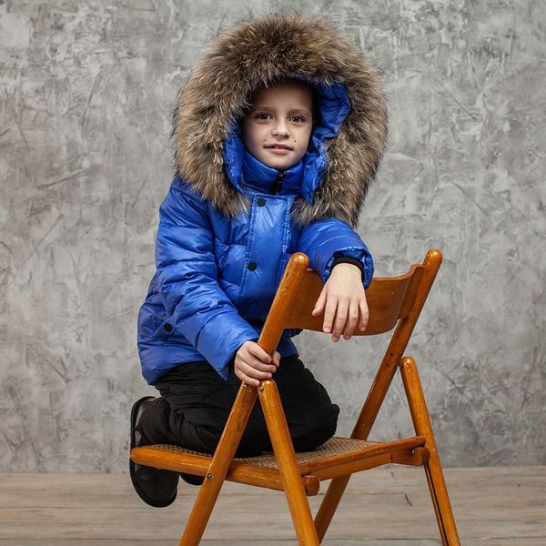 Дитячий зимовий костюм з натуральної опушенням в синьому кольорі для хлопчика W-079-21 blue boy фото