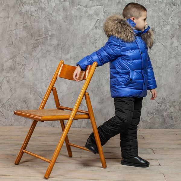 Дитячий зимовий костюм з натуральної опушенням в синьому кольорі для хлопчика W-079-21 blue boy фото