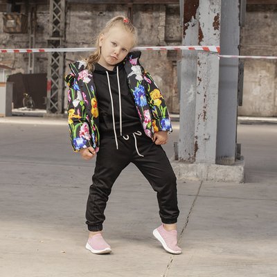 Дитяча демісезонна куртка з принтом «Іриси» на дівчинку J-022-20 ирисы фото