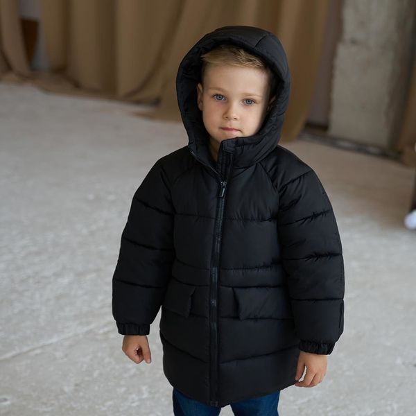 Дитяча подовжена зимова куртка в чорному кольорі для хлопчика WJ-078-21 black boy фото