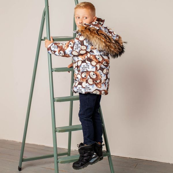 Дитяча зимова куртка з авторським принтом «Ведмедики» J-0025-20 фото