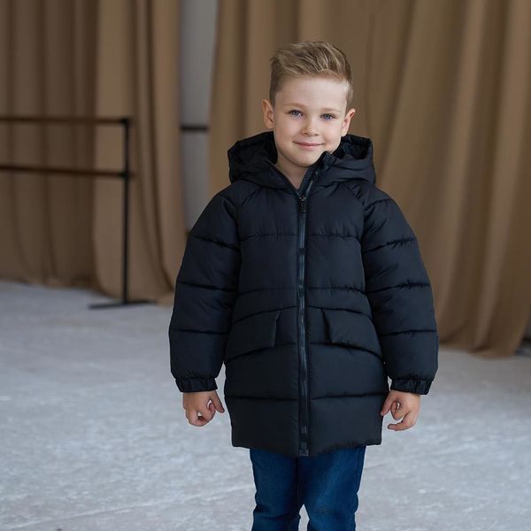 Дитяча подовжена зимова куртка в чорному кольорі для хлопчика WJ-078-21 black boy фото