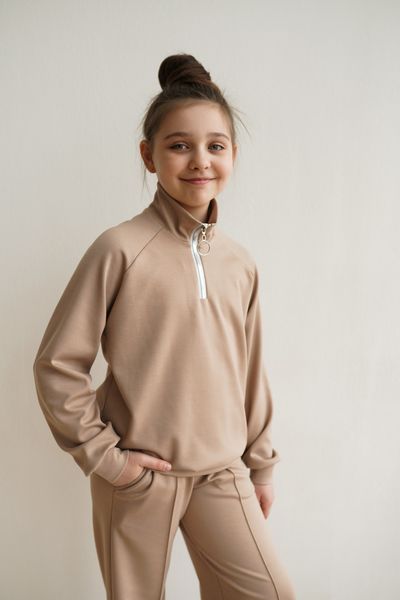 Дитячій,підлітковий костюм з трикотажу бежевого кольору для дівчинки. S-0011-23 beige фото