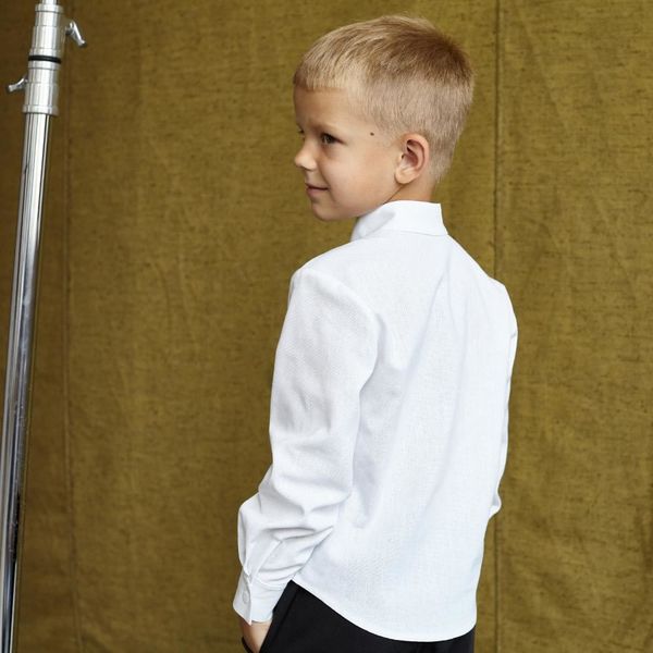 Дитяча сорочка з льону в білому кольорі для хлопчиків SH-002-21 white фото