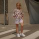 Дитячий літній костюм для дівчинки з шорт і футболки оверсайз з авторським принтом ведмедики S-036-21 white фото 4