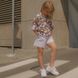 Дитячий літній костюм для дівчинки з шорт і футболки оверсайз з авторським принтом ведмедики S-036-21 white фото 6