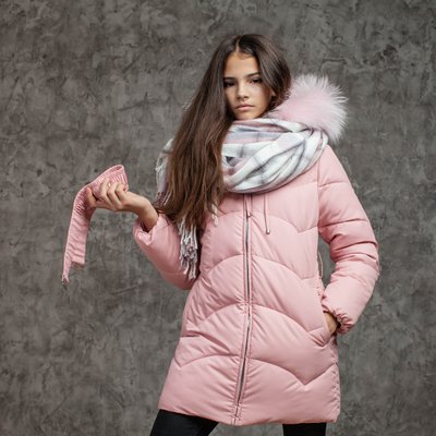 Зимове підліткове пальто для дівчаток рожевого кольору W-0046-18 pink фото