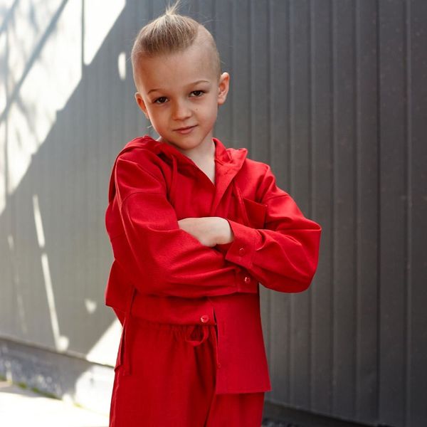 Дитячий костюм з льону для хлопчиків в червоному кольорі S-55-21 red boys фото