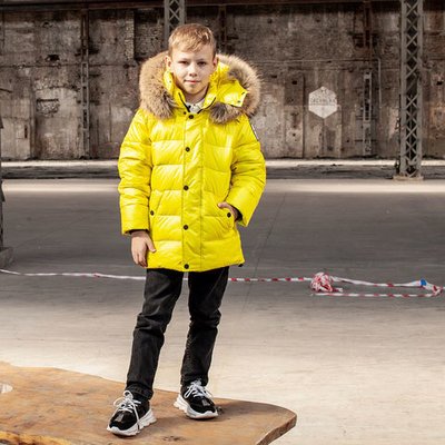 Підліткова зимова куртка з натуральної опушки неоново - жовтого кольору на хлопчика WJ-077-20 neon yellow фото