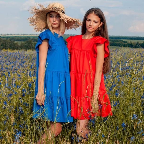Дитяча, підліткова літня сукня для дівчаток у синьому кольорі D-002-21 blue фото