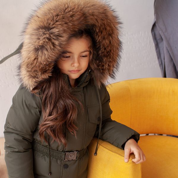 Дитячий зимовий комбінезон з натуральної опушкою WK-008-19 khaki girl фото