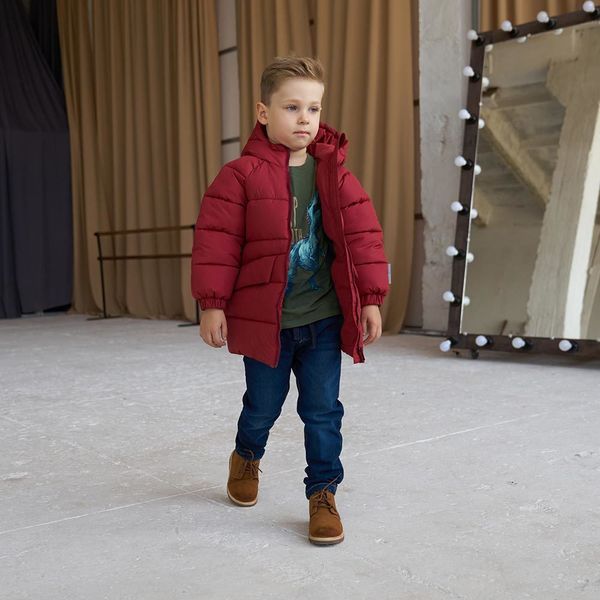 Дитяча подовжена зимова куртка в бордовому кольорі для хлопчика WJ-078-21 Burgundy boy фото